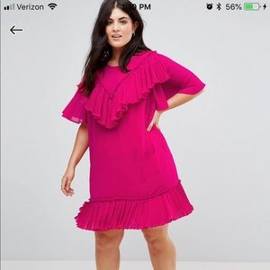 Pleated ruffle shift mini dress